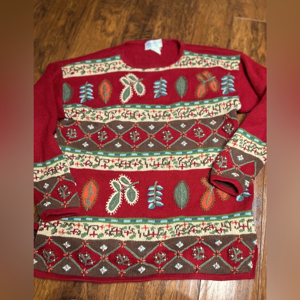Vintage Hand Knit 100% Cotton Rainbow Bridge sweater knitted size L